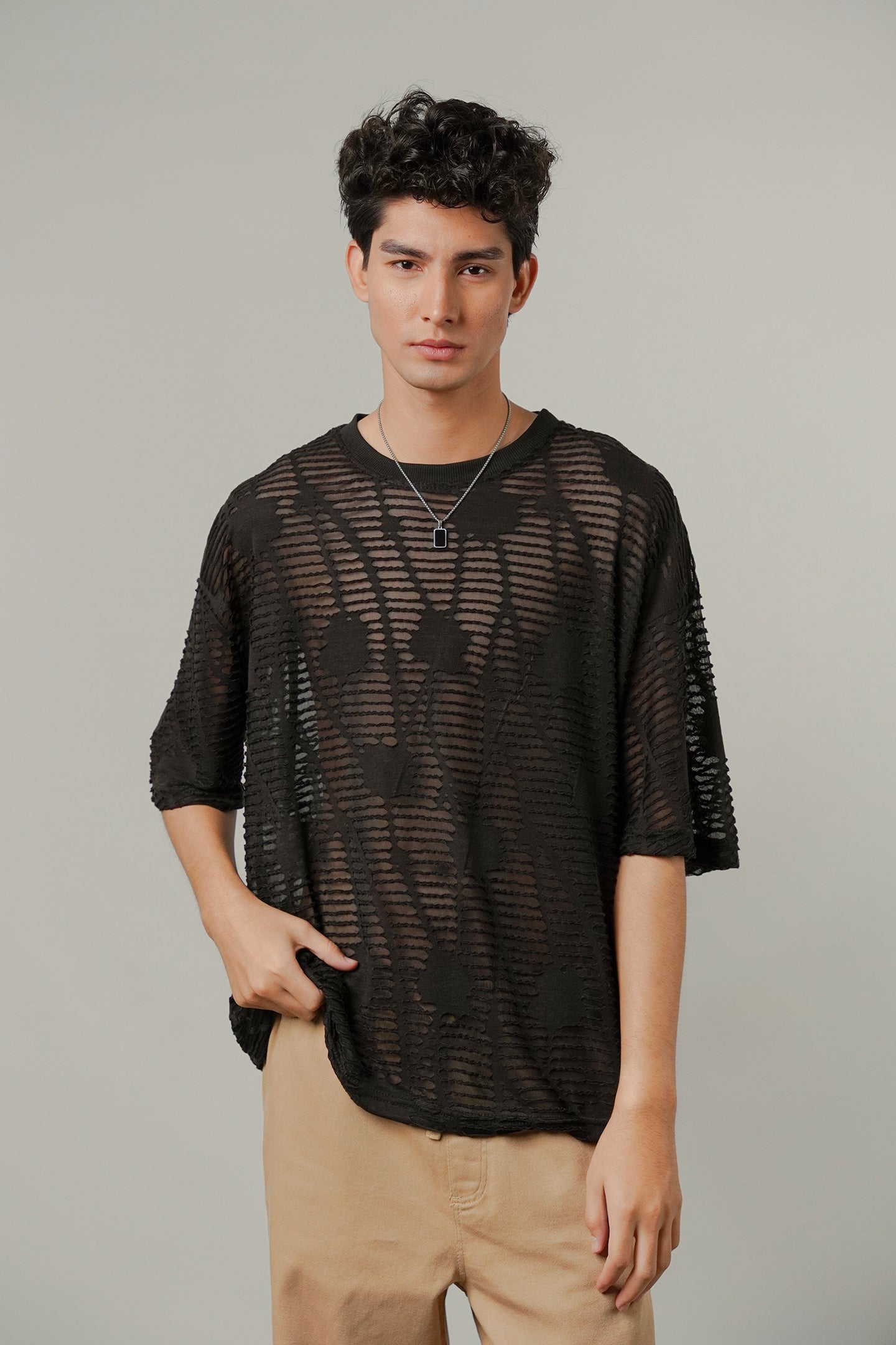 Oversized Mesh Tee - Black - Mendeez
