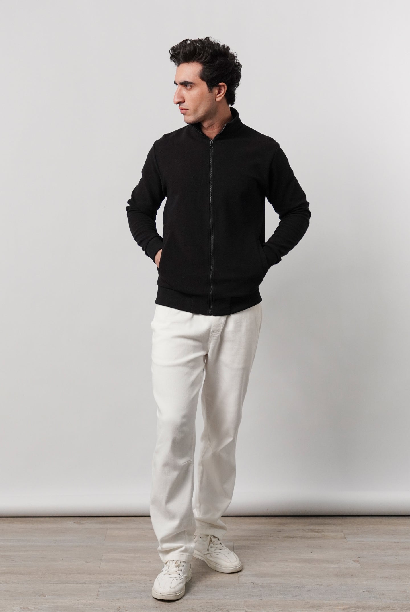 Stand-Up Collar Jacket - Black - Mendeez