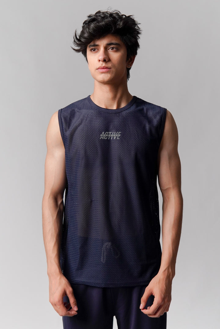 Mesh Tank Top - Navy Blue - Mendeez