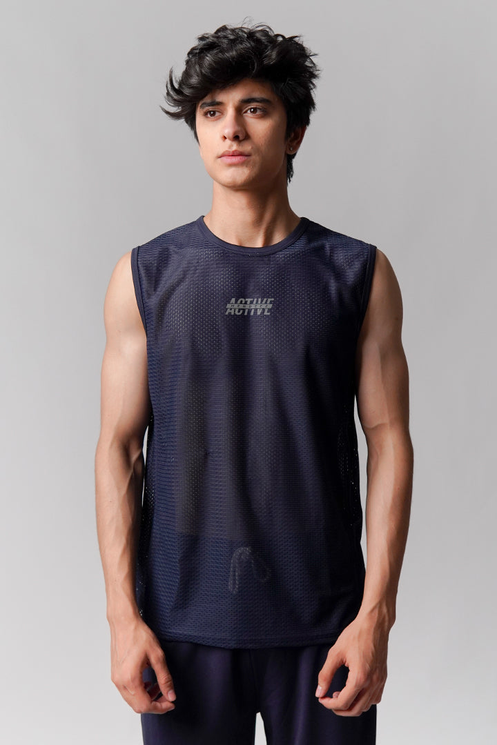 Mesh Tank Top - Navy Blue - Mendeez