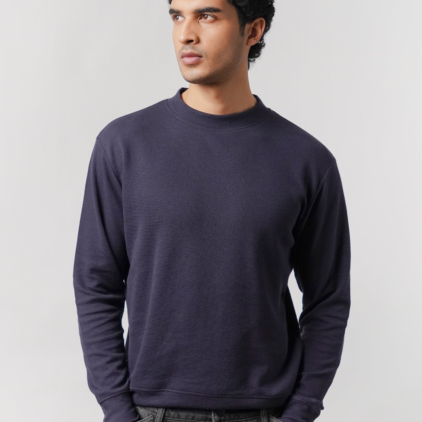 Mock Neck Sweatshirt - Navy Blue - Mendeez
