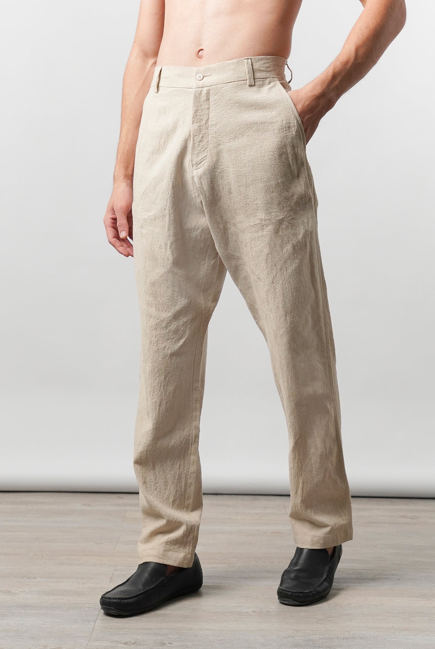 Straight Fit Linen Pants - Beige - Mendeez