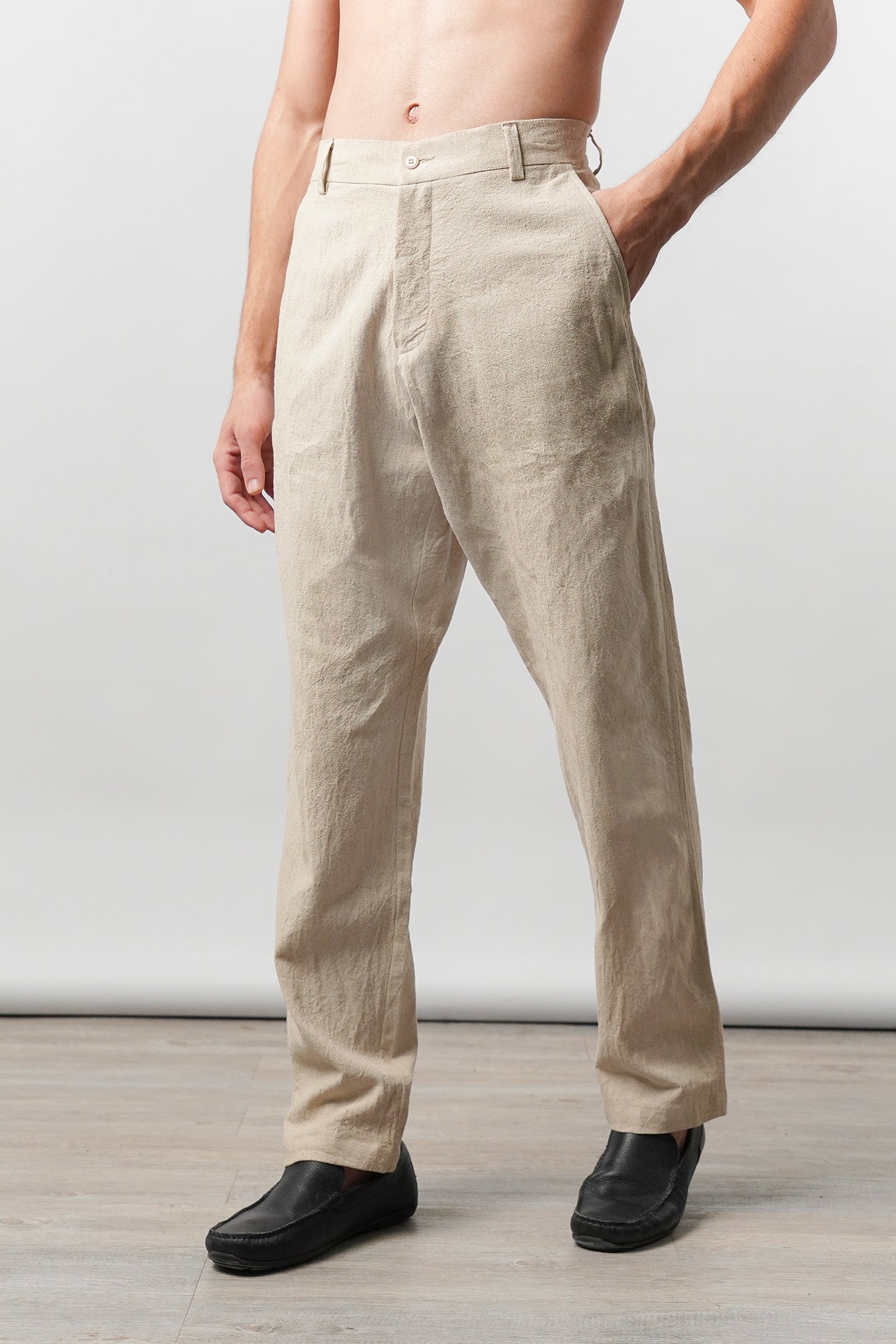 Straight Fit Linen Pants - Beige - Mendeez