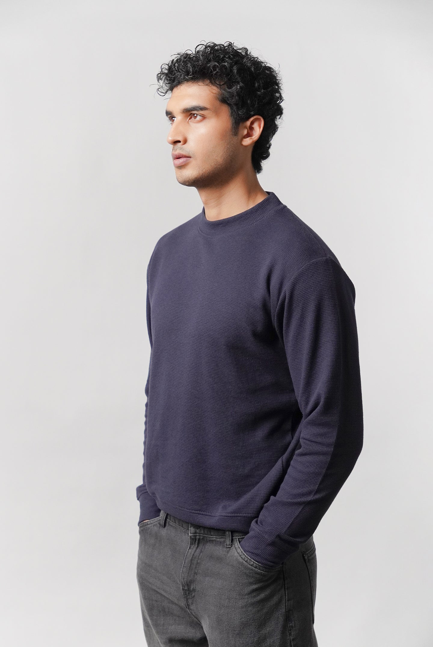 Mock Neck Sweatshirt - Navy Blue - Mendeez