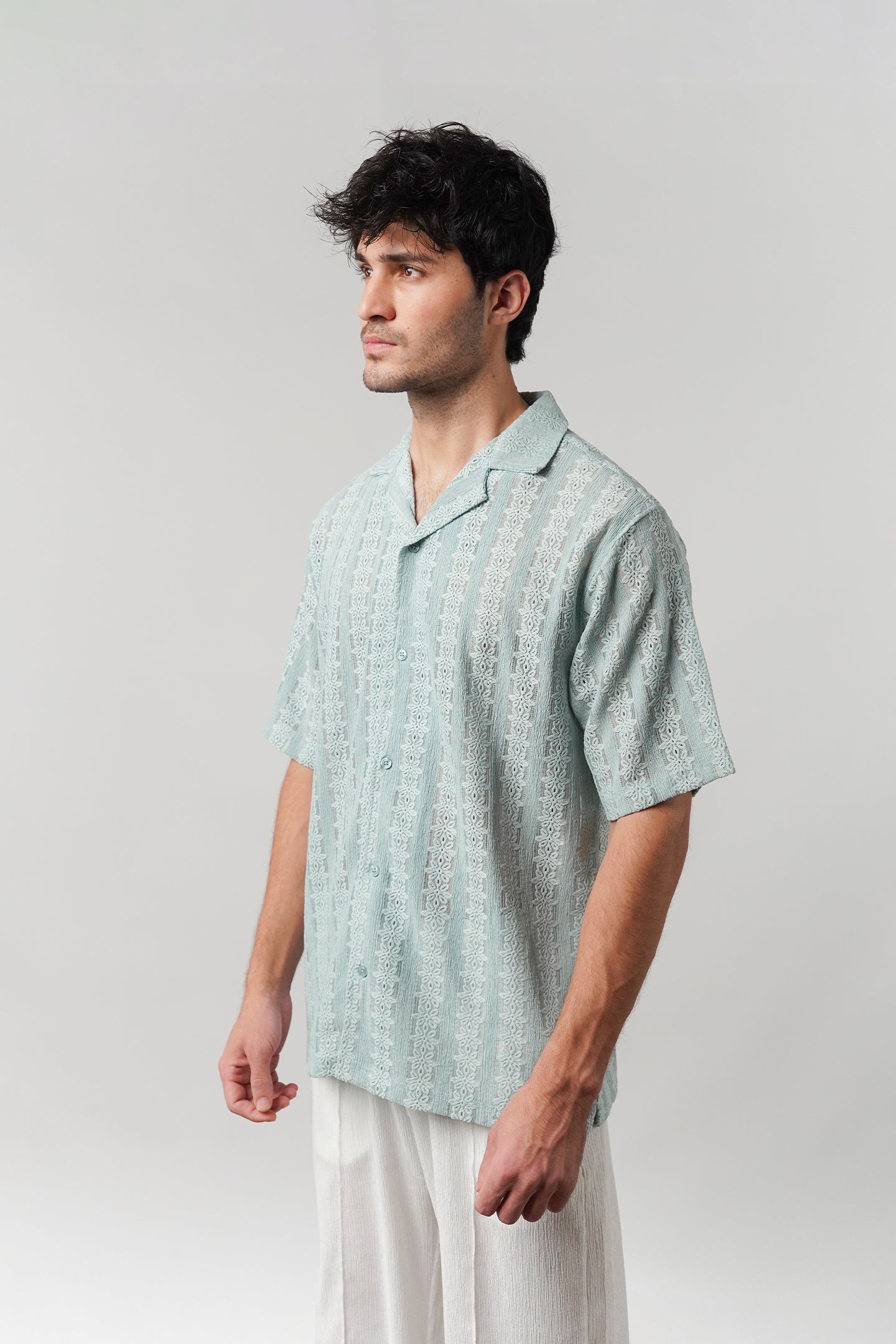 Knitted Cuban Shirt - Turquoise Blue - Mendeez