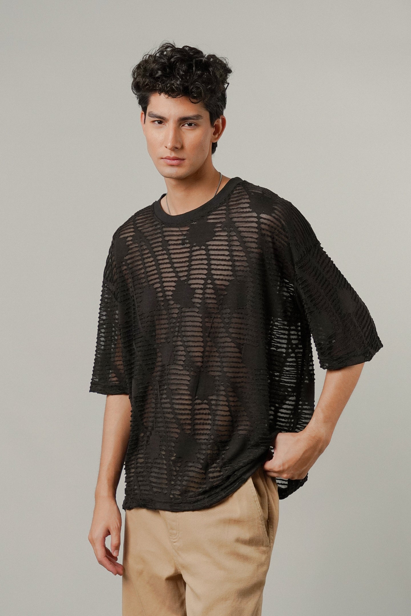 Oversized Mesh Tee - Black - Mendeez