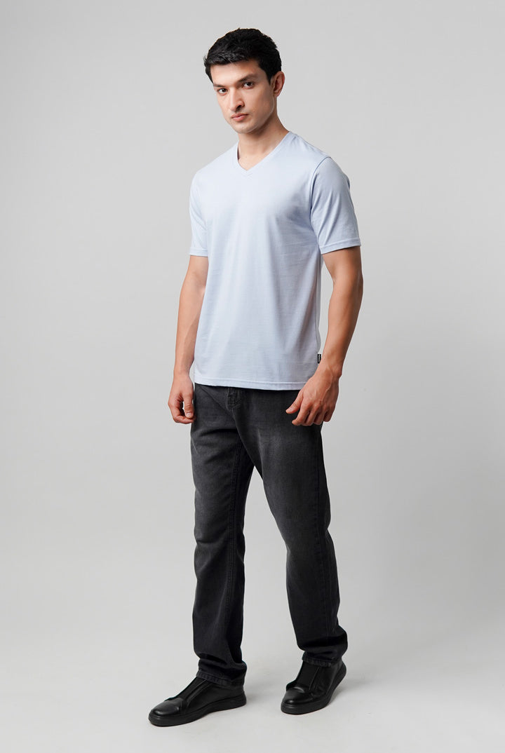 Regular Fit V-Neck T-Shirt - Sky Blue - Mendeez