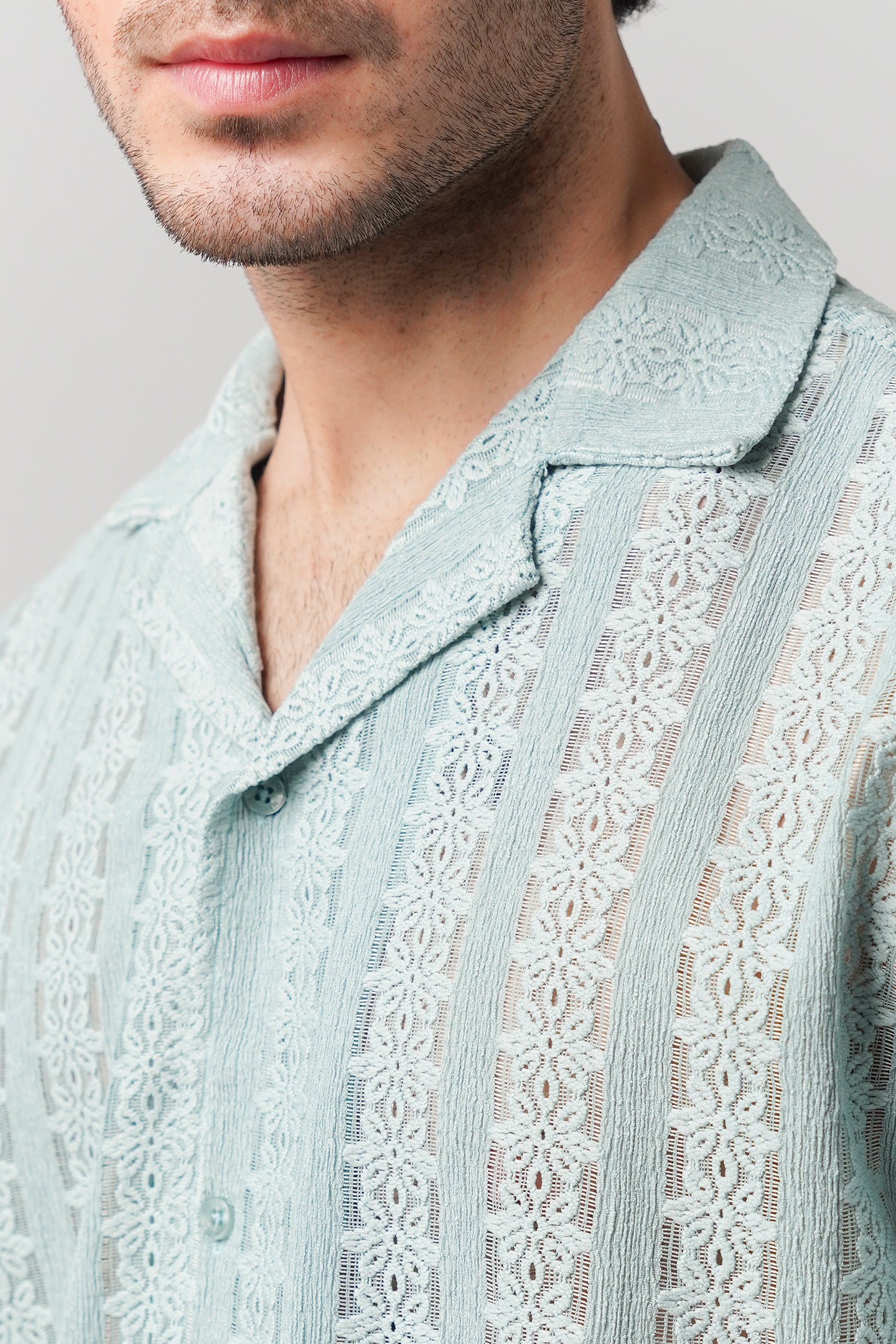 Knitted Cuban Shirt - Turquoise Blue - Mendeez