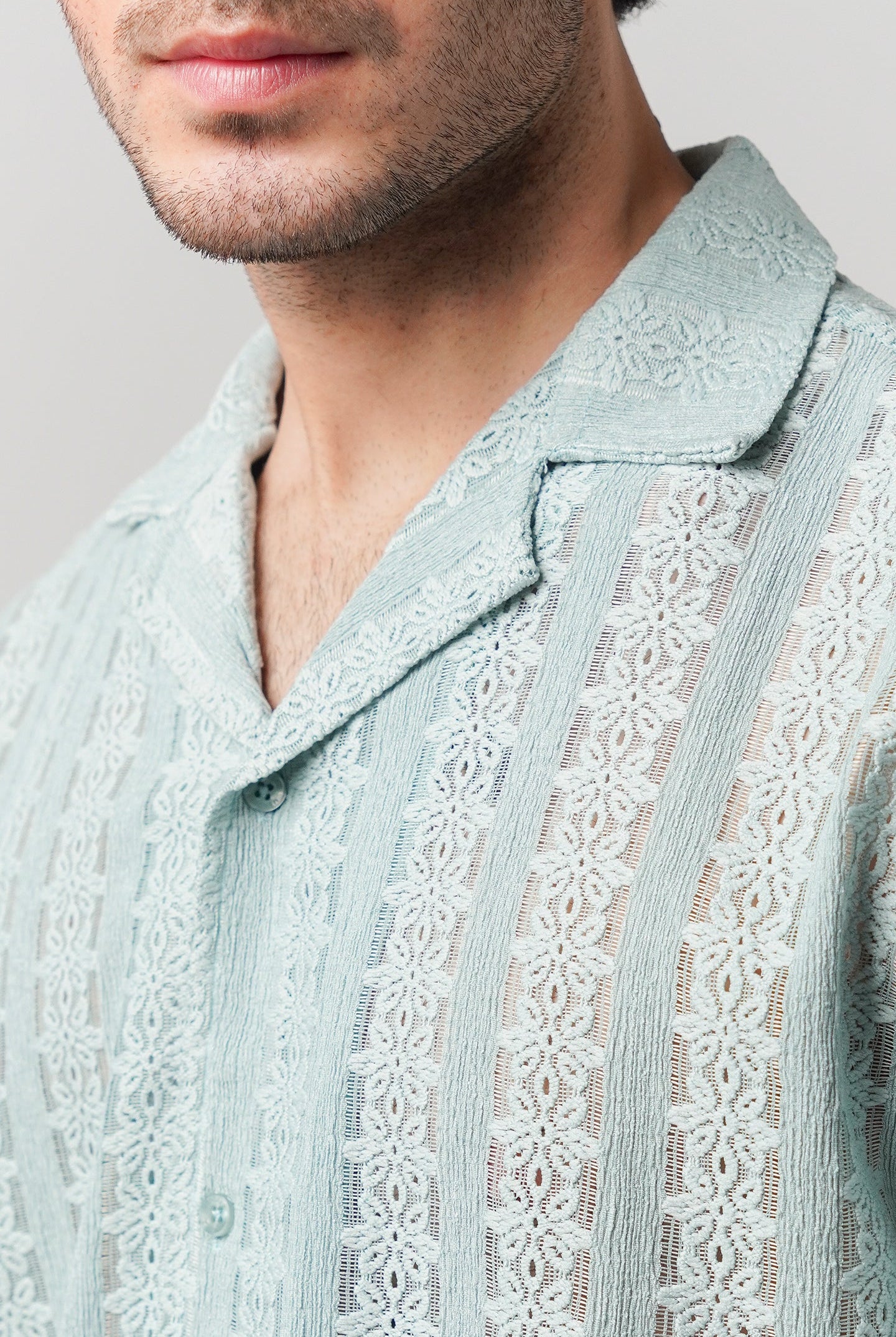 Knitted Cuban Shirt - Turquoise Blue - Mendeez