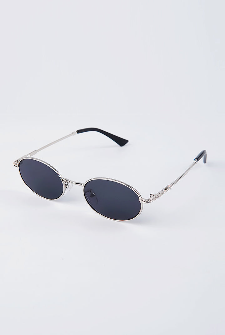 Metal Oval Sunglasses - Black - Mendeez