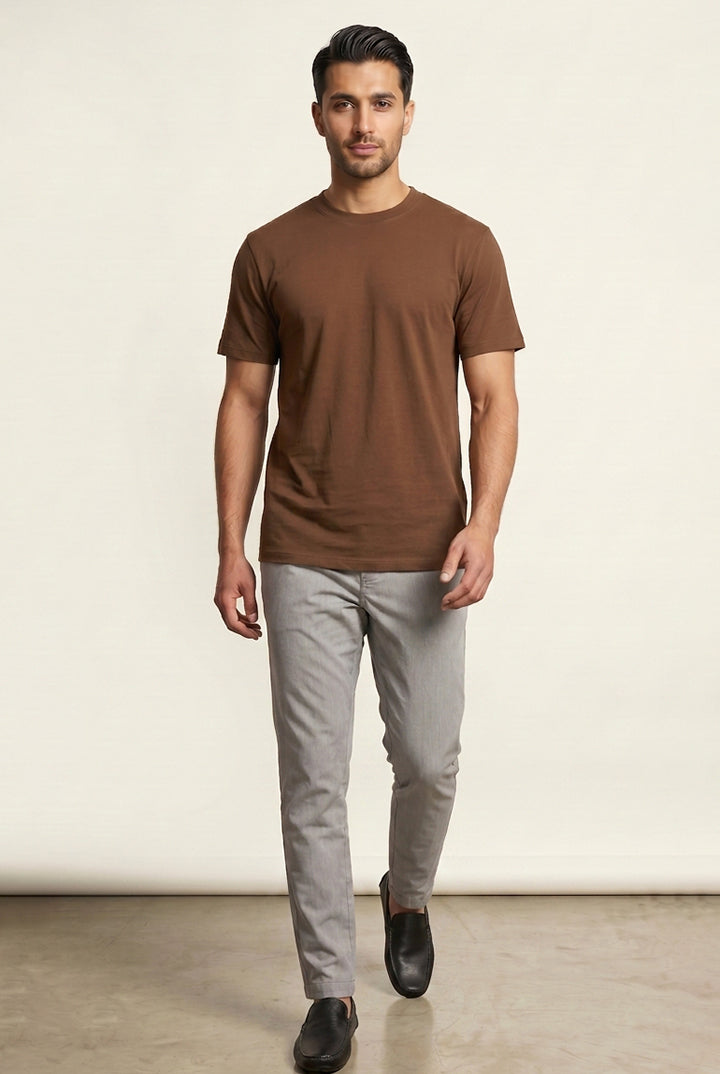 Crew Neck T-Shirt - Brown - Mendeez