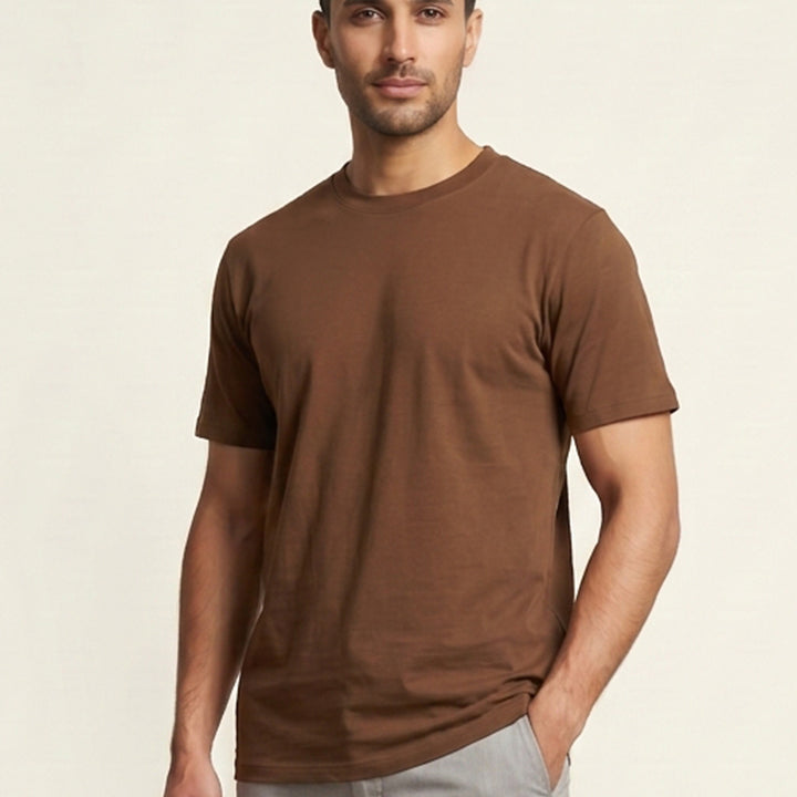 Crew Neck T-Shirt - Brown - Mendeez