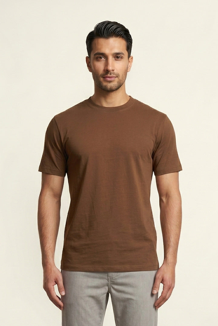 Crew Neck T-Shirt - Brown - Mendeez