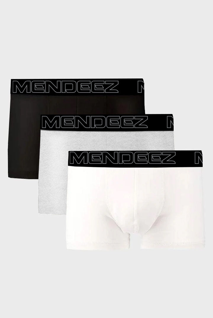 Boxer Trunks - Black, White & Light Grey Pack Of 3 - Mendeez