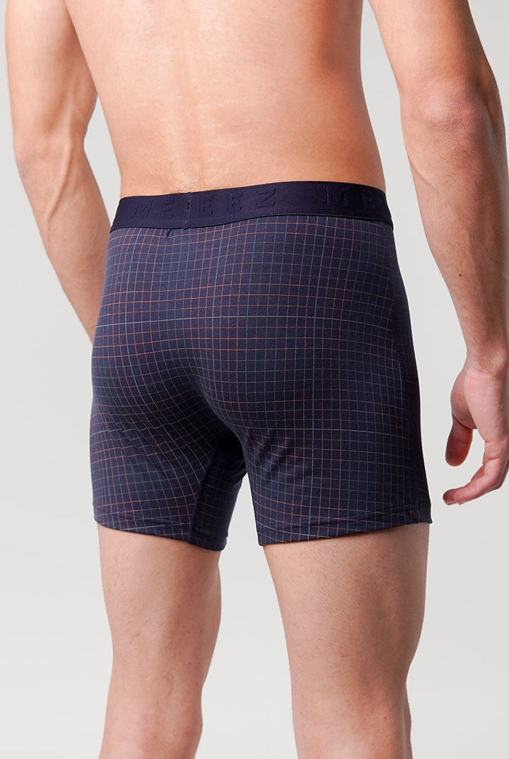Checkered Ball Pouch Boxer - Navy Blue - Mendeez