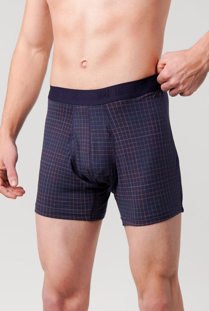 Checkered Ball Pouch Boxer - Navy Blue - Mendeez