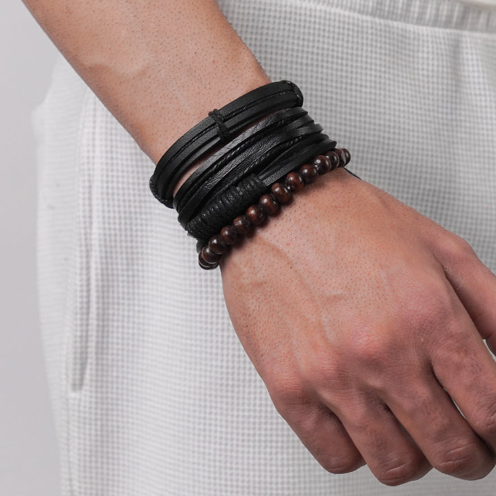 Adjustable Braided Bracelet - Black & Brown - Mendeez