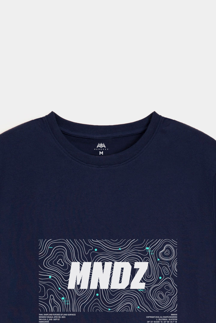 Printed Graphic Tee - Navy Blue - Mendeez