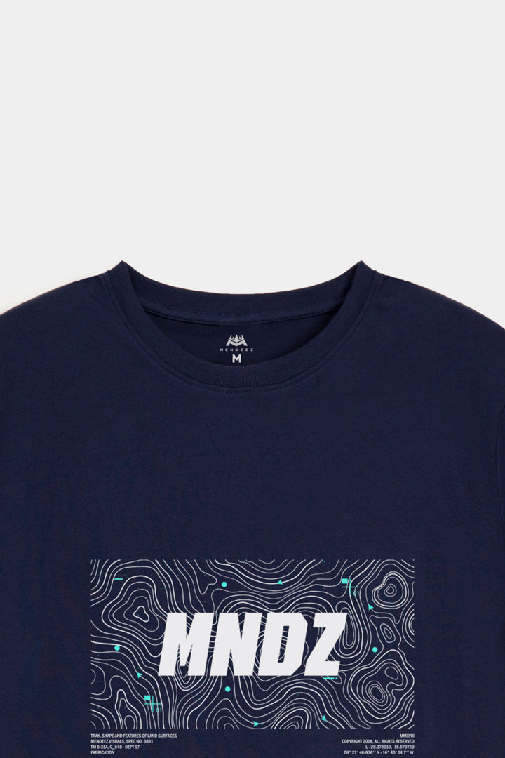 Printed Graphic Tee - Navy Blue - Mendeez