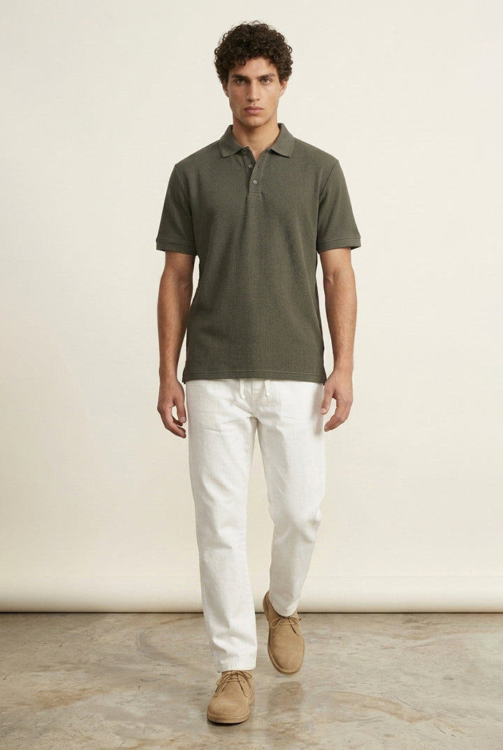 Jacquard Textured Polo - Thunder Grey - Mendeez