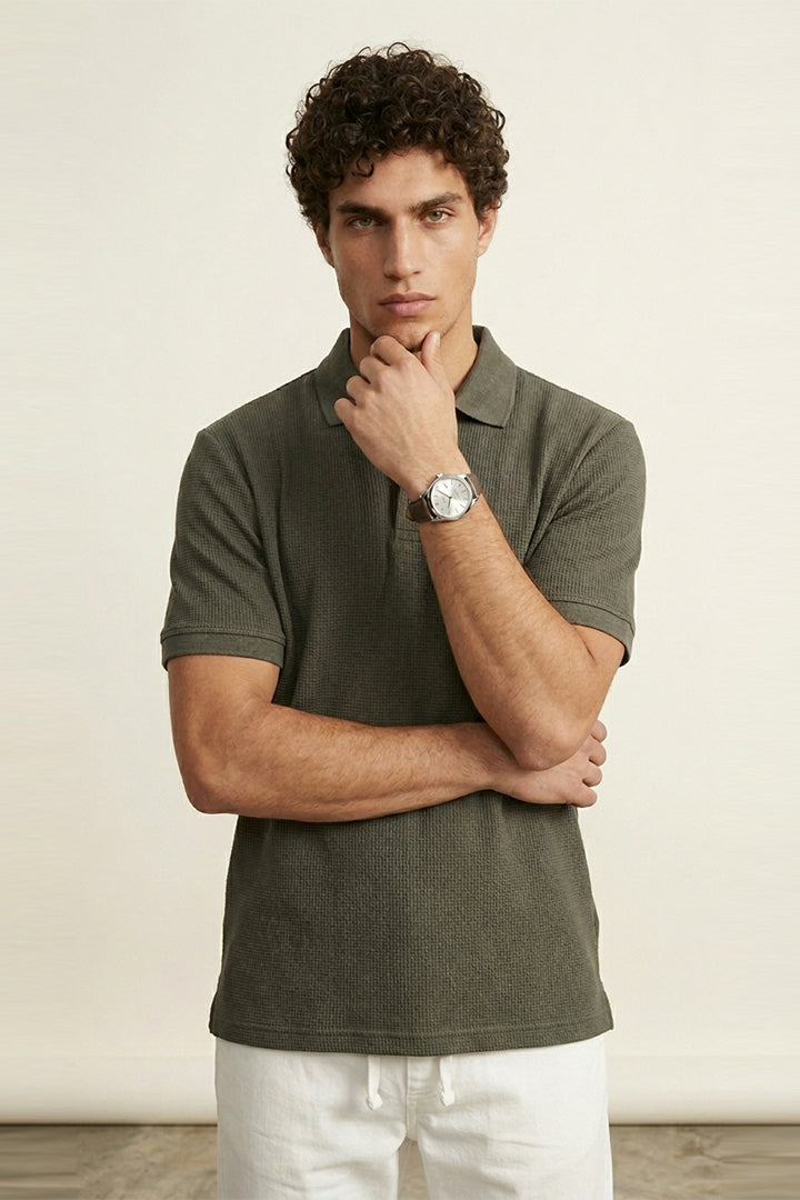 Jacquard Textured Polo - Thunder Grey - Mendeez
