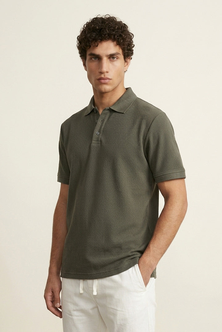 Jacquard Textured Polo - Thunder Grey - Mendeez