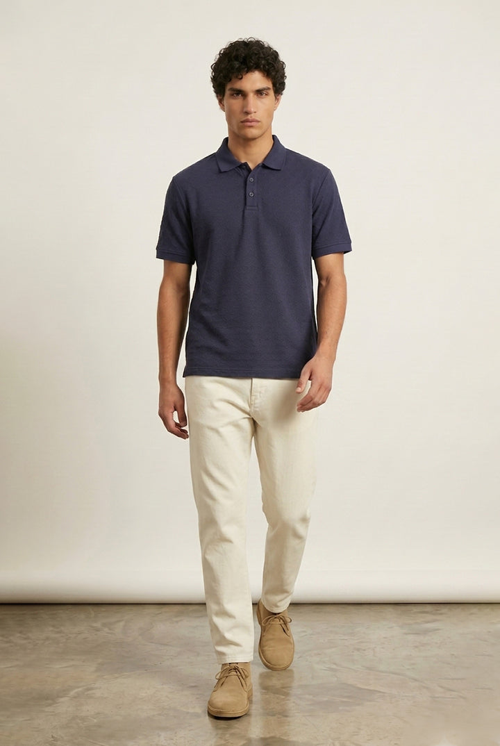 Jacquard Textured Polo - Navy Blue - Mendeez