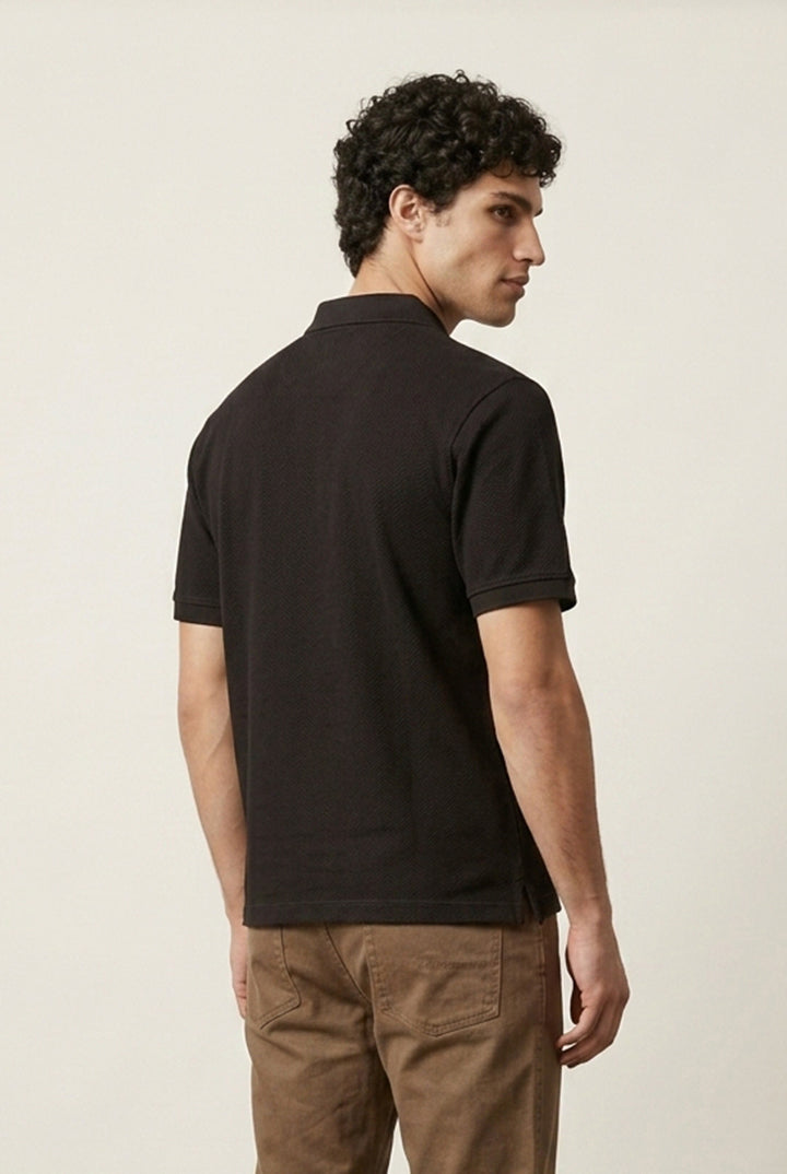 Jacquard Textured Polo - Black - Mendeez