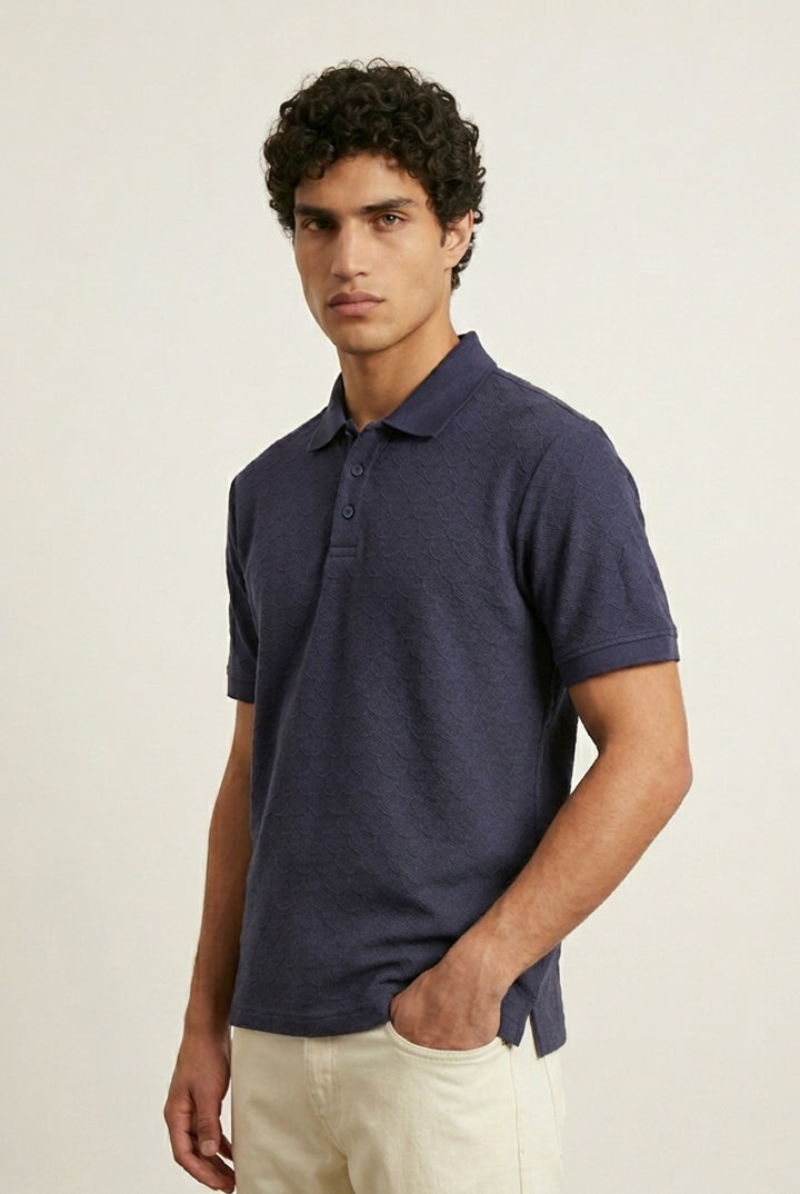 Jacquard Textured Polo - Navy Blue - Mendeez