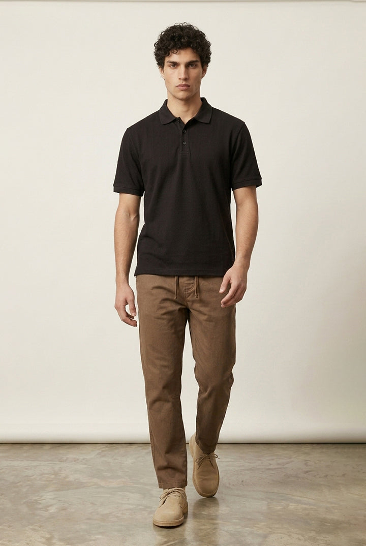 Jacquard Textured Polo - Black - Mendeez