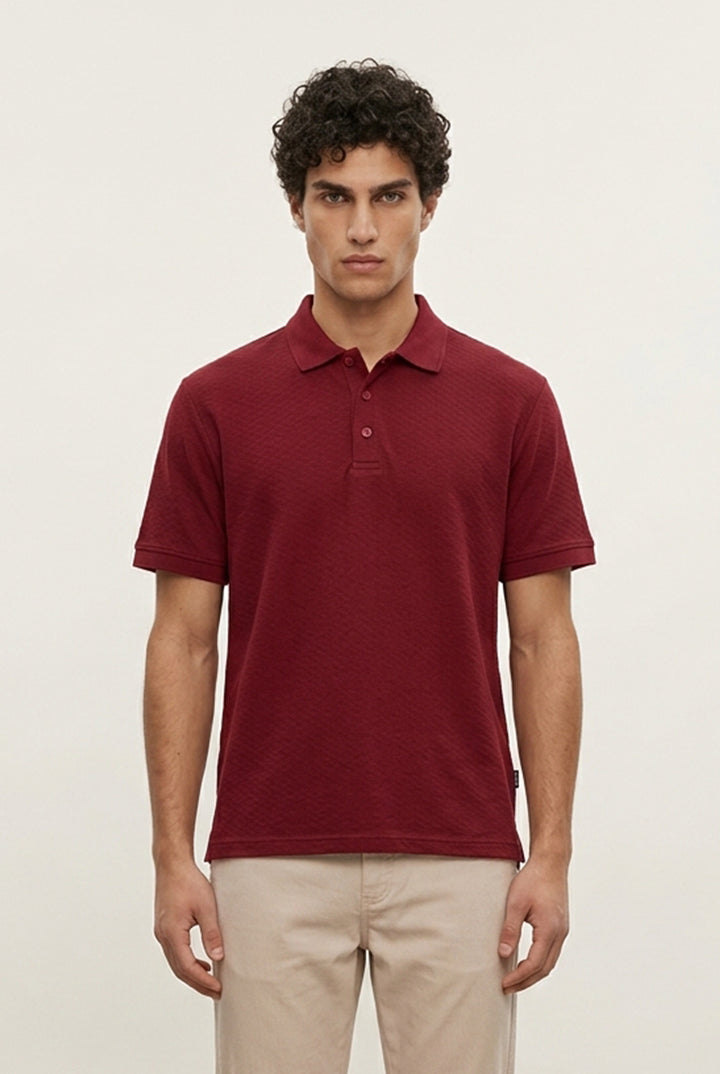 Jacquard Textured Polo - Maroon - Mendeez
