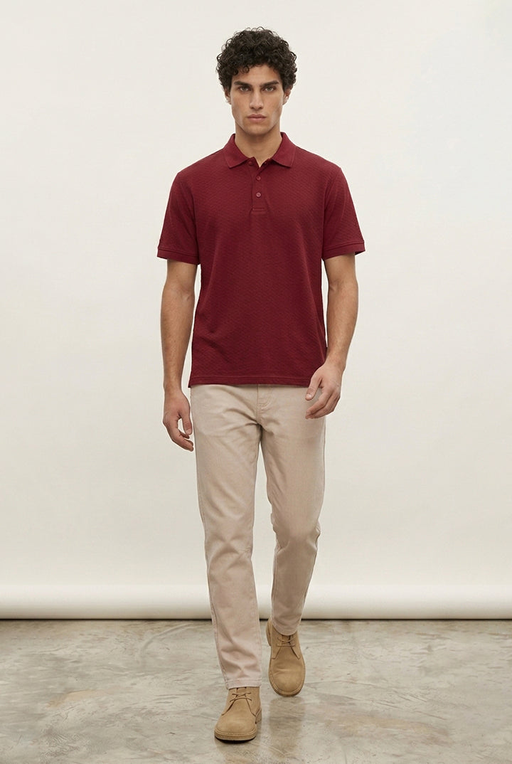 Jacquard Textured Polo - Maroon - Mendeez