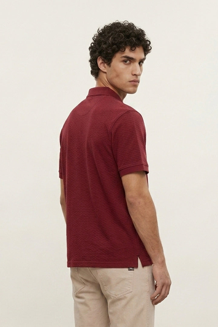 Jacquard Textured Polo - Maroon - Mendeez