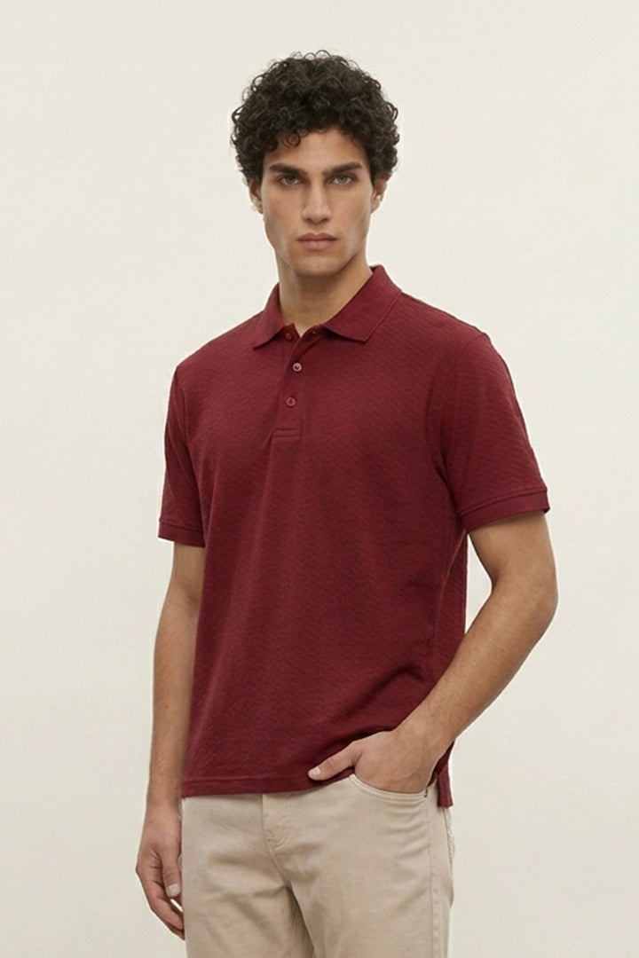 Jacquard Textured Polo - Maroon - Mendeez