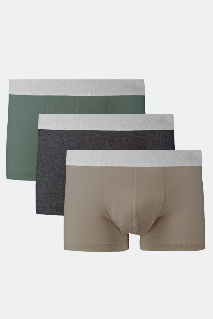 Boxer Trunks - Beige, Charcoal Grey & Sage Green Pack Of 3 - Mendeez