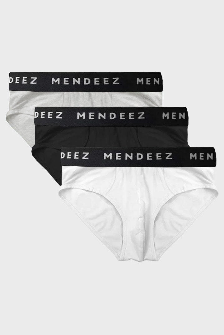 Briefs - Black, Light Grey & White Pack Of 3 - Mendeez