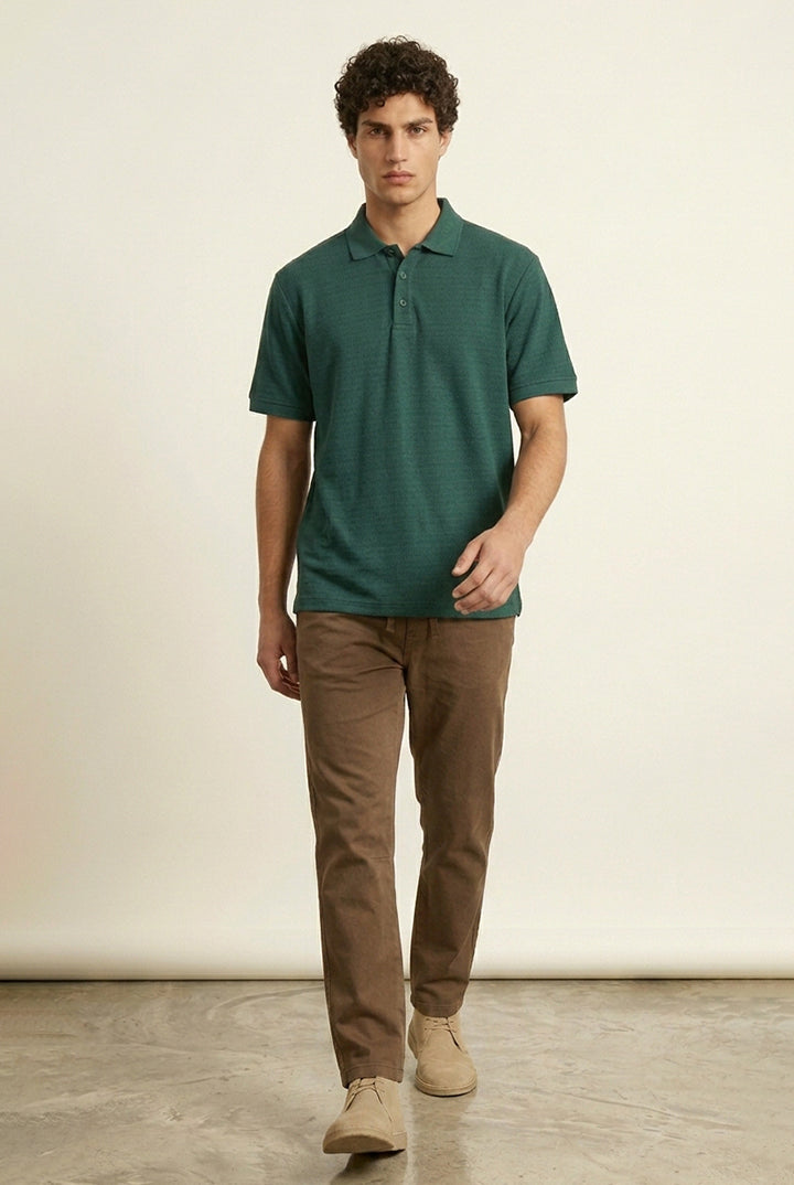 Jacquard Textured Polo - Green - Mendeez