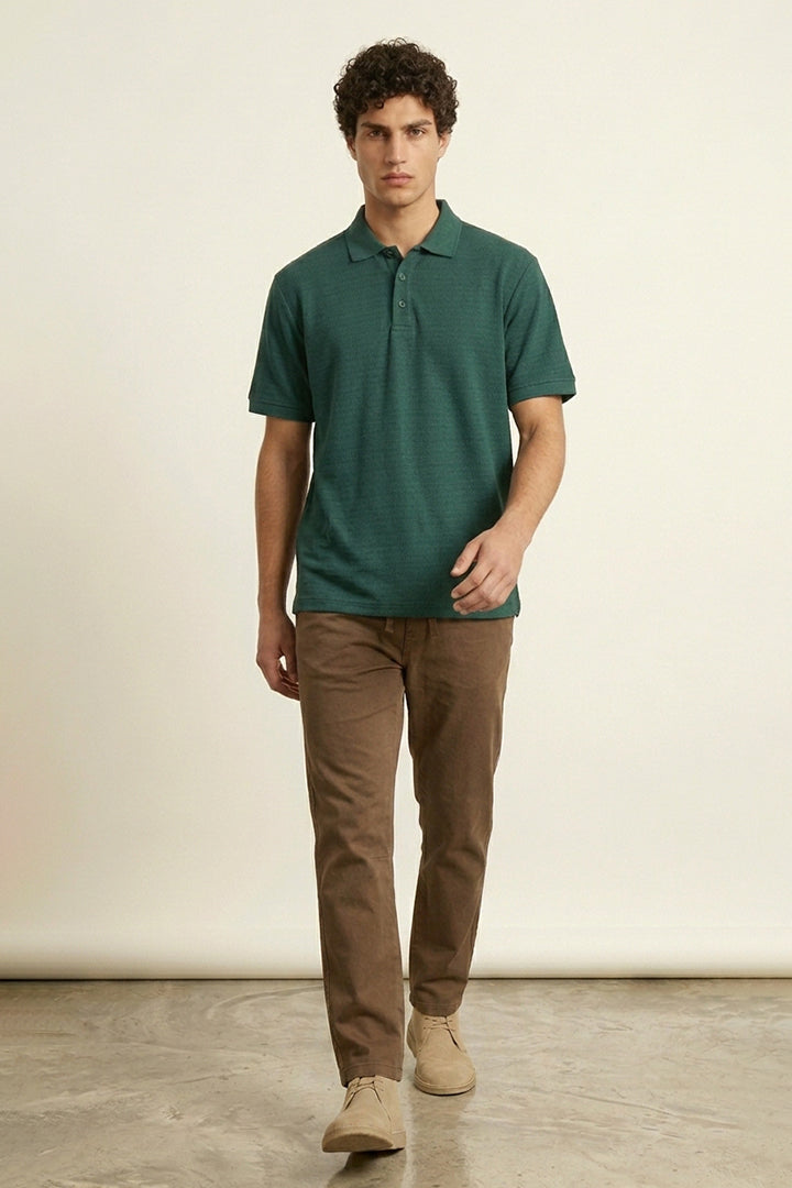 Jacquard Textured Polo - Green - Mendeez