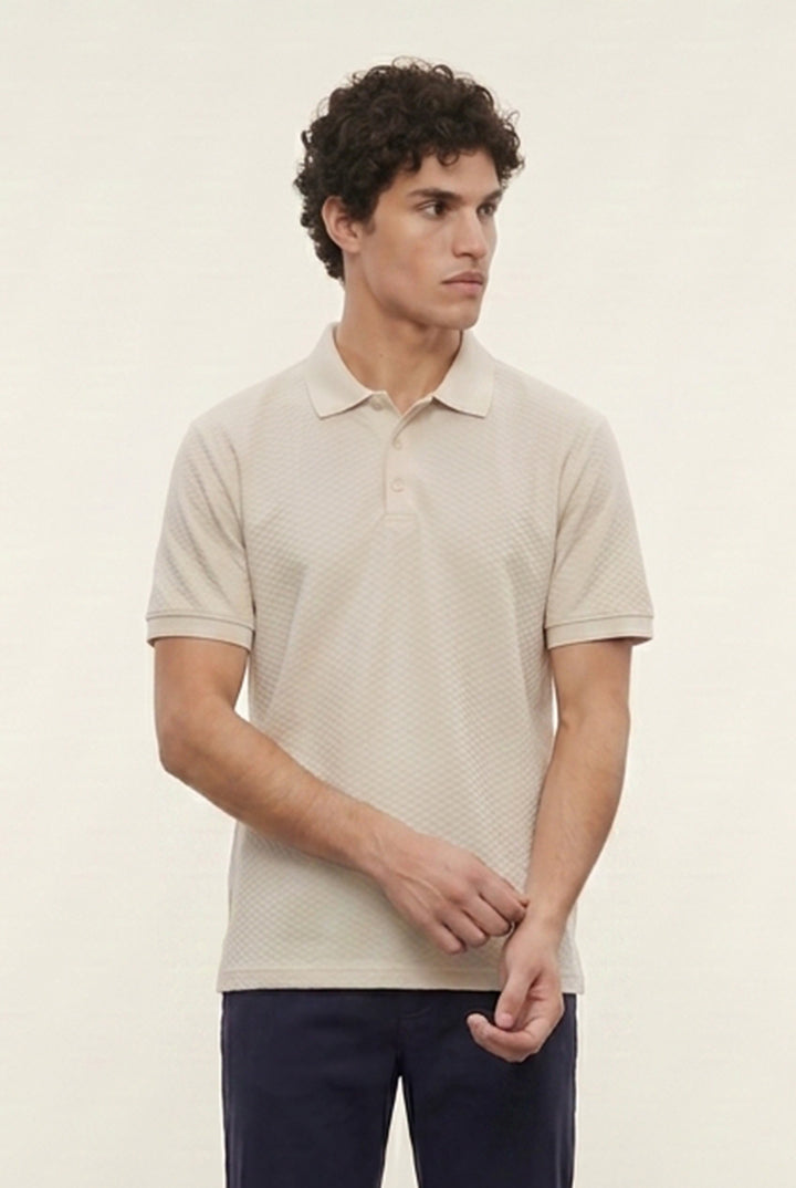 Jacquard Textured Polo - Beige - Mendeez