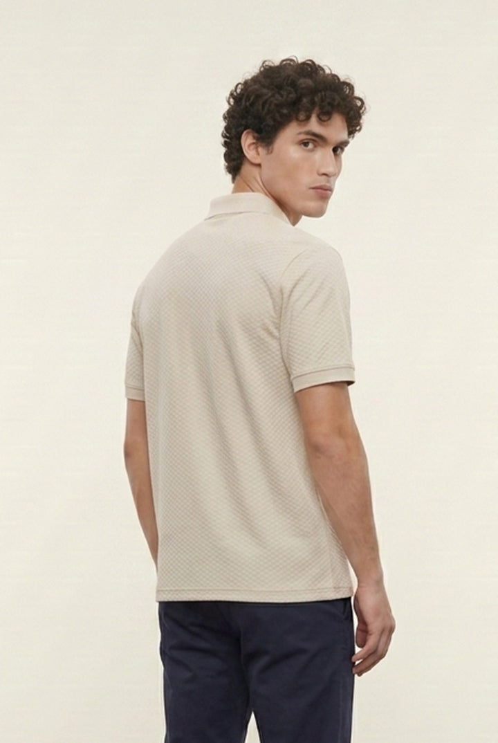 Jacquard Textured Polo - Beige - Mendeez