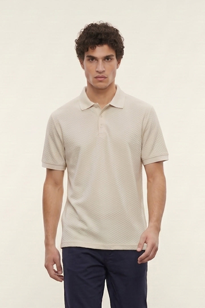 Jacquard Textured Polo - Beige - Mendeez