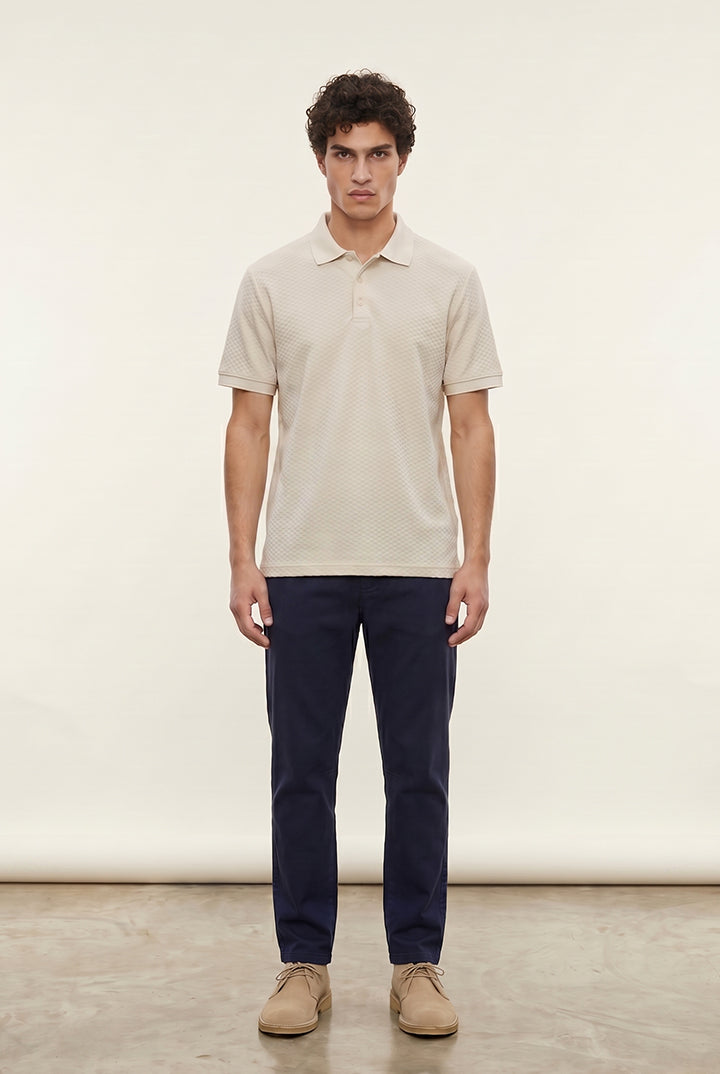 Jacquard Textured Polo - Beige - Mendeez