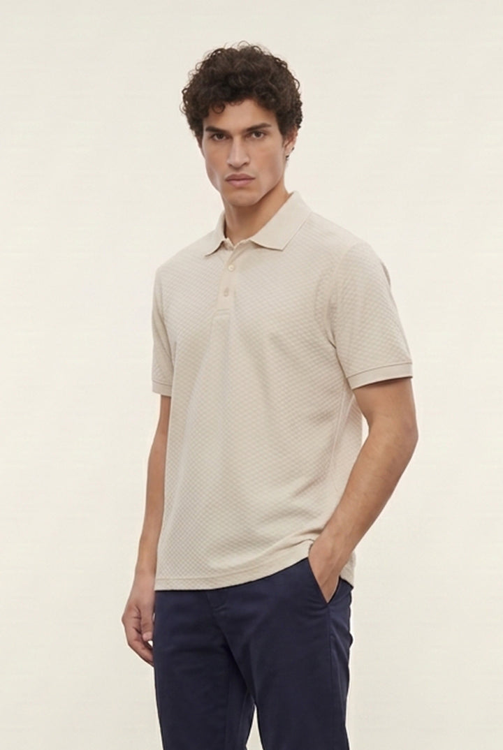 Jacquard Textured Polo - Beige - Mendeez