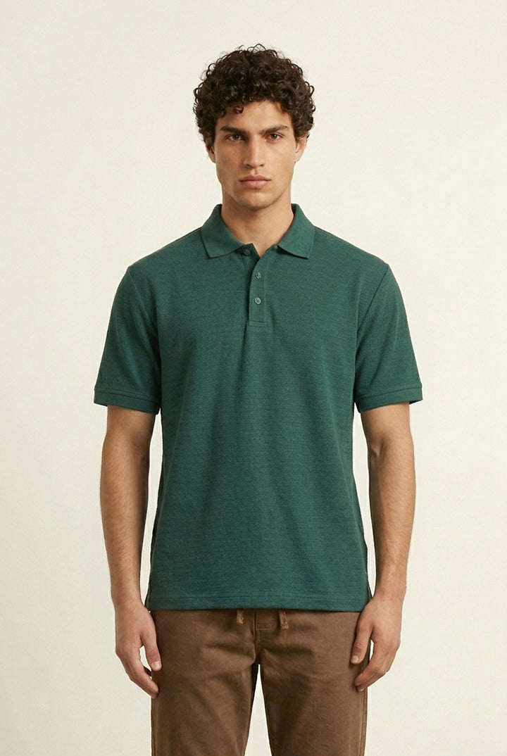 Jacquard Textured Polo - Green - Mendeez