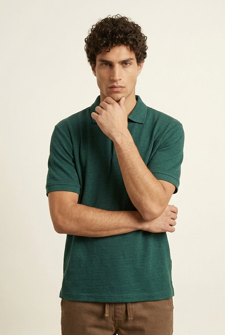 Jacquard Textured Polo - Green - Mendeez