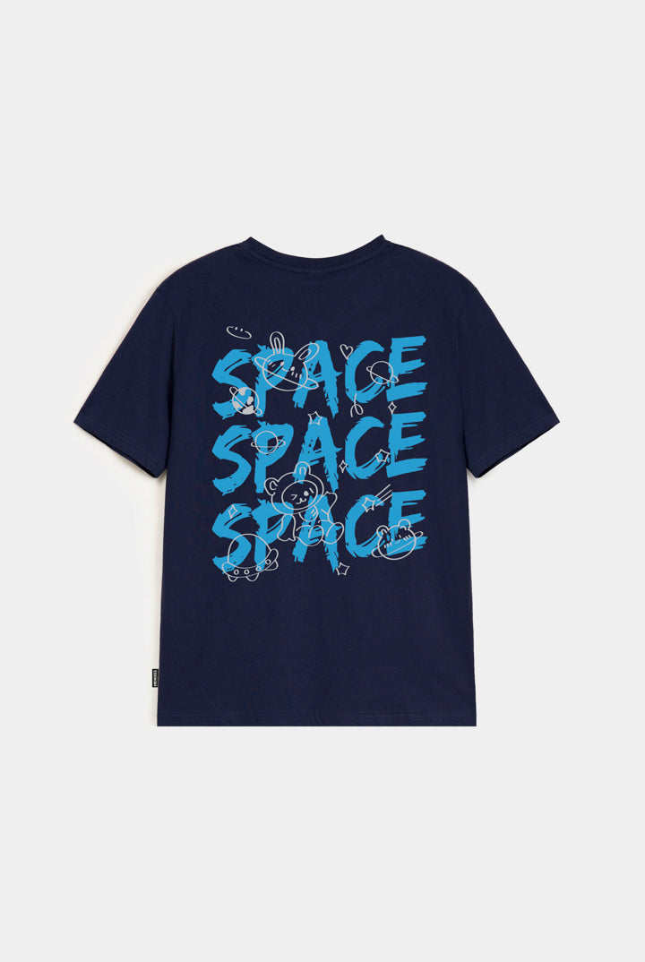 Printed Graphic Tee - Navy Blue - Mendeez
