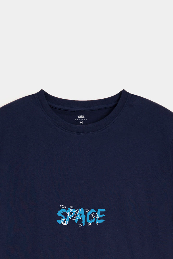Printed Graphic Tee - Navy Blue - Mendeez