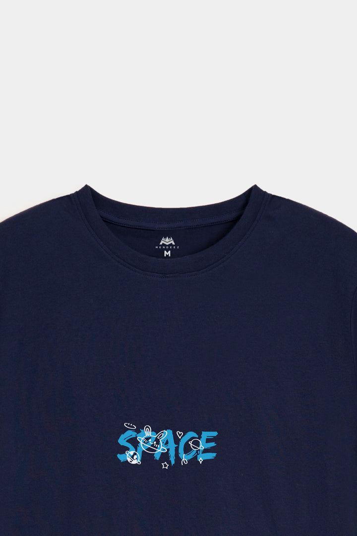 Printed Graphic Tee - Navy Blue - Mendeez