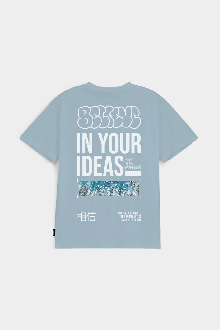 Printed Graphic Tee - Sky Blue - Mendeez