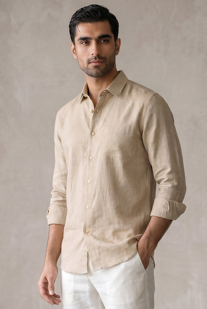 Linen Shirt - Beige - Mendeez